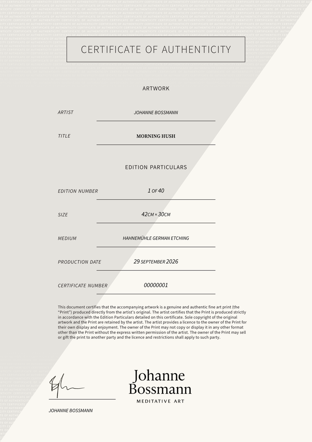 Morning Hush — Certificate of Authenticity